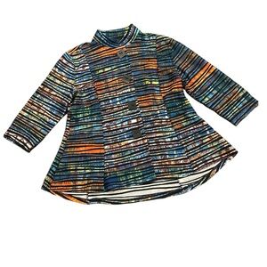 MULTIPLES L multicoloured 3D strip A line jacket 3/4 sleeves square buttons
